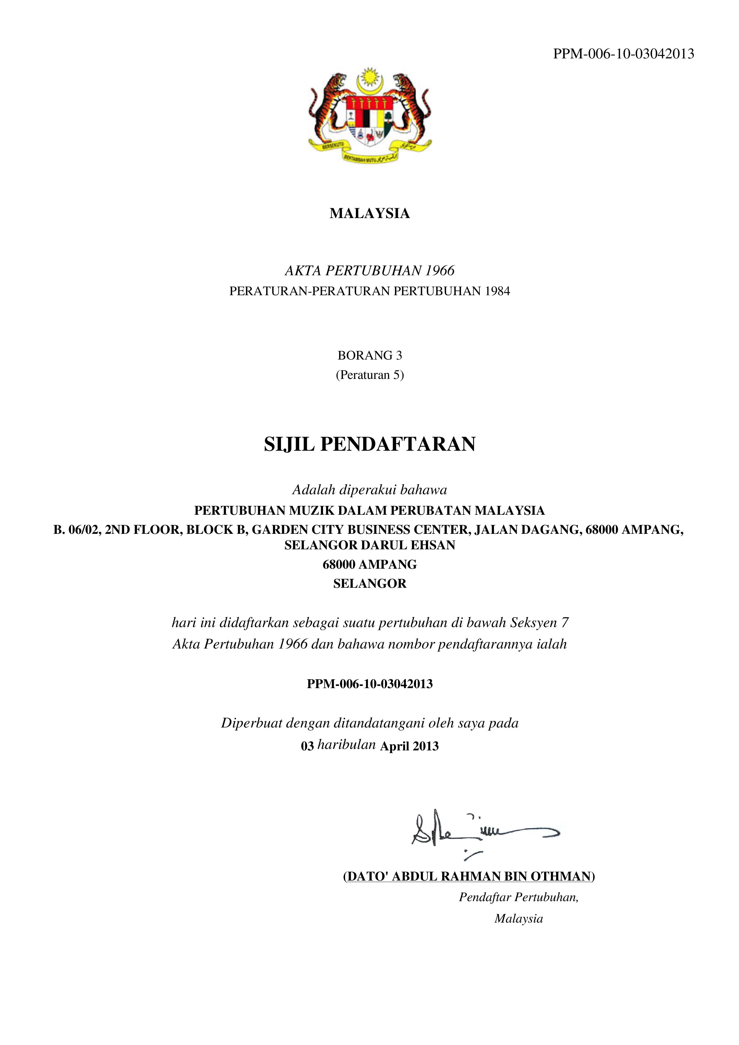 Registrar of Society